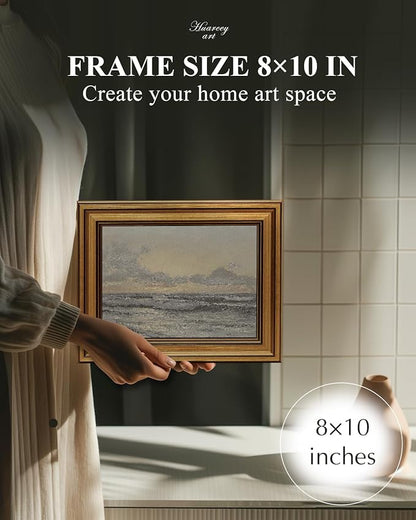 HUARCEY Gold Framed Vintage Wall Art for Living Room, Landscape Painting Prints Shelf Decor for Kitchen, Aesthetic Coastal Bedroom Wall Art, Christmas Gifts for Friends or Family ( Sea or Sky - 8"x10" )
