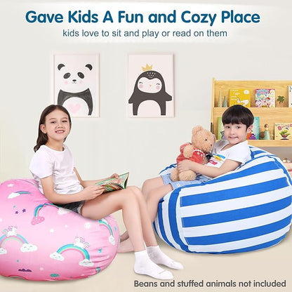Lukeight Stuffed Animal Storage Bean Bag Chair Cover for Kids, Zipper Beanbag Chair Cover for Organizing Toddler & Kids' Rooms Plush Toys (Blue+White Velvet, X-Large)