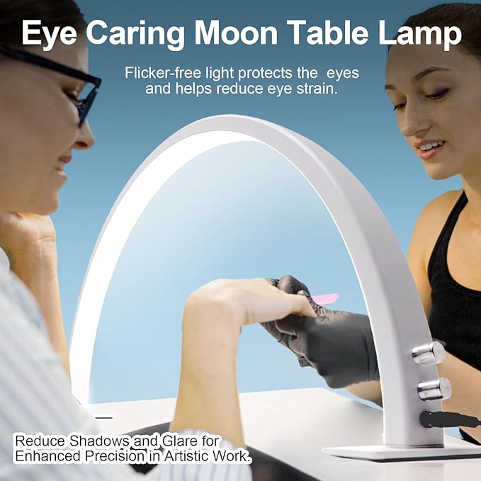Half Moon Light for Nail Desk, 29IN 35W 2520Lumen Half Moon Table Lamp, 3000-6000K Brightness Adjustable LED Nail Light for Manicure Desk, Lash Light Lamp for Beauty Eyelashes Tattoos Crafts