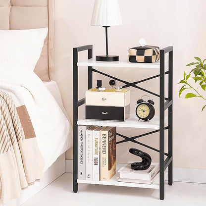 Yoobure Bookshelf Small Book Shelf, Solid Industrial 3 Tier Shelf Bookcase, Short Book Case for Bedroom, Living Room, Office Home, Small Spaces, White