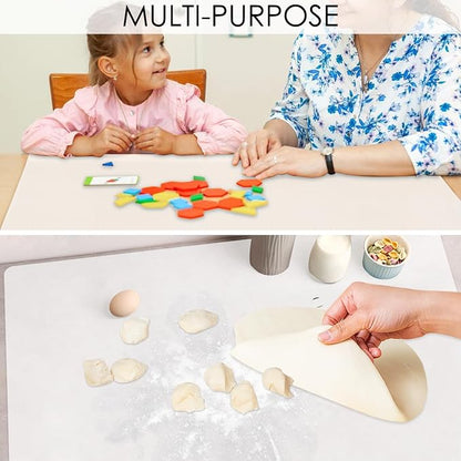 Oversize Silicone Placemat, 31.5 * 16.93" Food-Grade Flexible Silicone Table Mat for Baking Pastry Non-Stick, Kids Nonslip Dinner Placemat Heat Resistant Waterproof Countertop Protector, Translucent