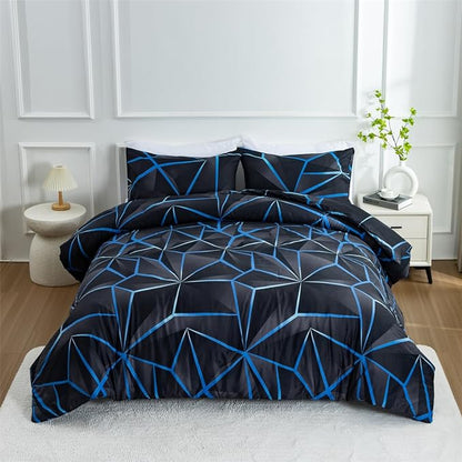 NTBED 3D Geometric Comforter Set for Boys Kids, Irregular Diamond Pattern Lightweight Microfiber Bedding Sets All Season (Dark Blue, Twin)
