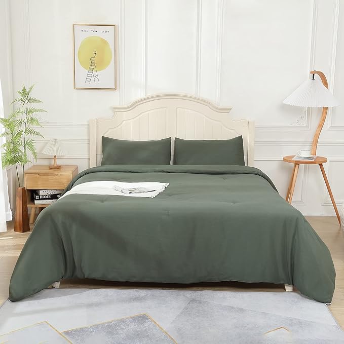 Emerald Green Comforter King Size, Modern Bedding Set for Women/Men, Cute Soft & Lightweight Microfiber Bed Sets, 3 pcs-1 Comforter & 2 Pillowcases 104"x90"