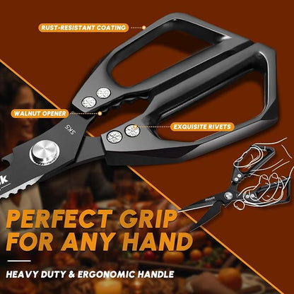 HUUSK Kitchen Scissors for Food, Multifunction Kitchen Shears Heavy Duty | Japanese Stainless Steel Sharp Poultry Shears for Meat, Fish, Chicken Bones, Turkey, Comfortable Handles, Gifts for Women
