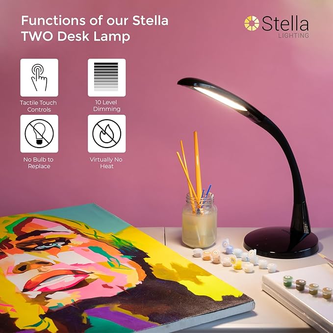 Stella Two Premium 11W LED Desk Task Lamp, Dimmable, Custom Color Temperature, Adjustable, and Remote Controlled Modern Desk Lamp for Living Room, Bedroom, and Office Lighting