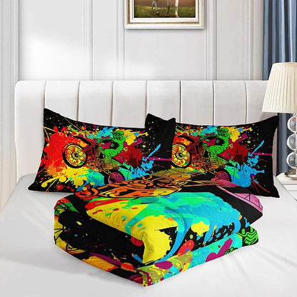 Axolotl Motocross Bedding Set Twin,Dirt Bike Comforter Set,Extreme Sports Bedding,Motorcycle Racer Comforter Set Motocross Comforter Motor Vehicles Biker for Boys Kids Teens Men,1 Quilt 2 Pillowcases