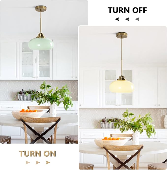 KCO Lighting Nordic Green Glass Pendant Light Dining Room Hanging Light Fixture Gold Brass Mid Century Modern Kitchen Island Lights