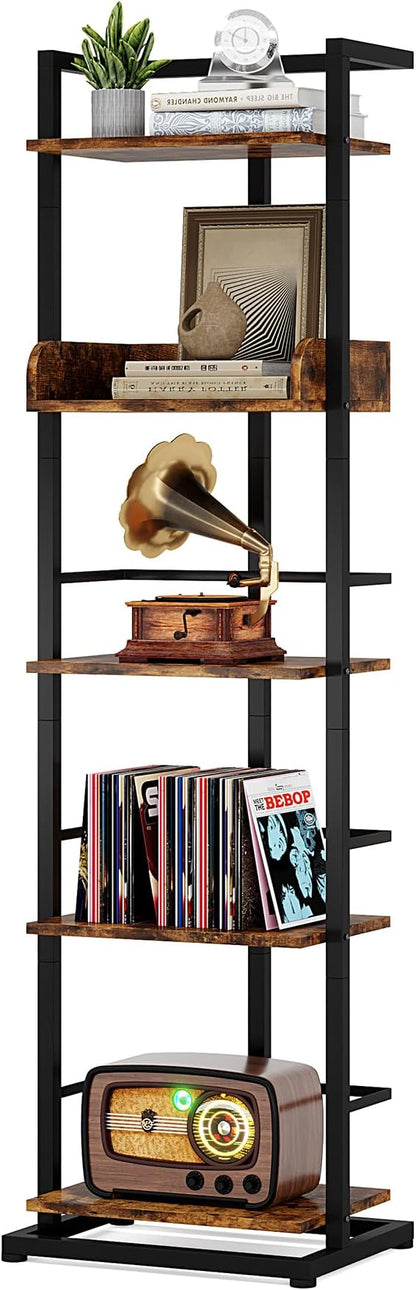 Bookshelf 5-Tier Book shelf - Narrow Wood Bookcase Tall Corner Book Shelves Storage Organizer Display Book Rack for Living Room Bedroom Office Home (Rustic Brown)