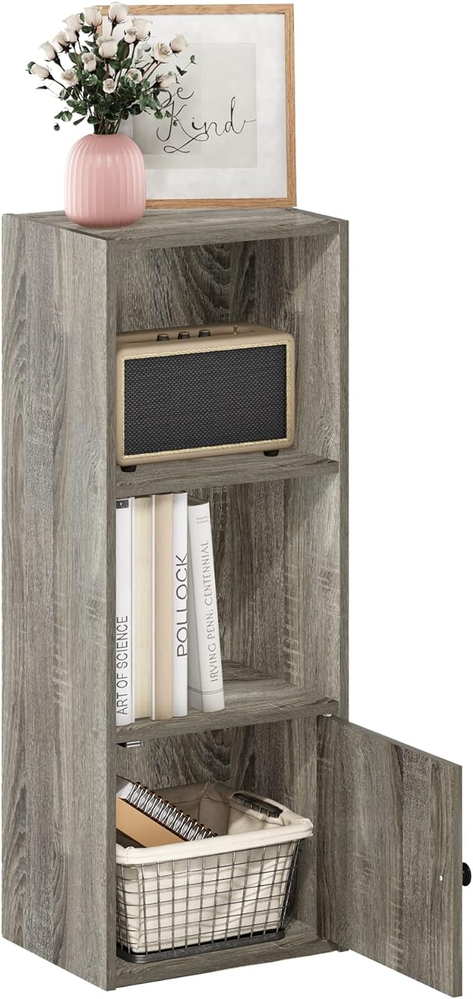 Furinno Luder Shelf Bookcase with 1 Door Storage Cabinet, French Oak