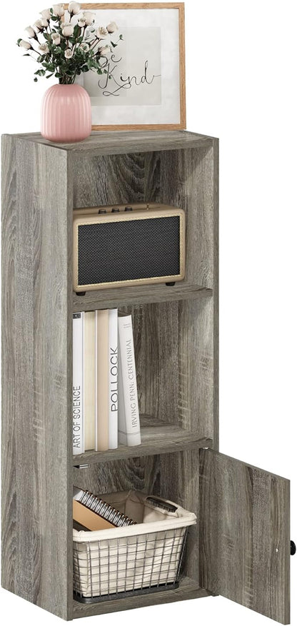 Furinno Luder Shelf Bookcase with 1 Door Storage Cabinet, French Oak