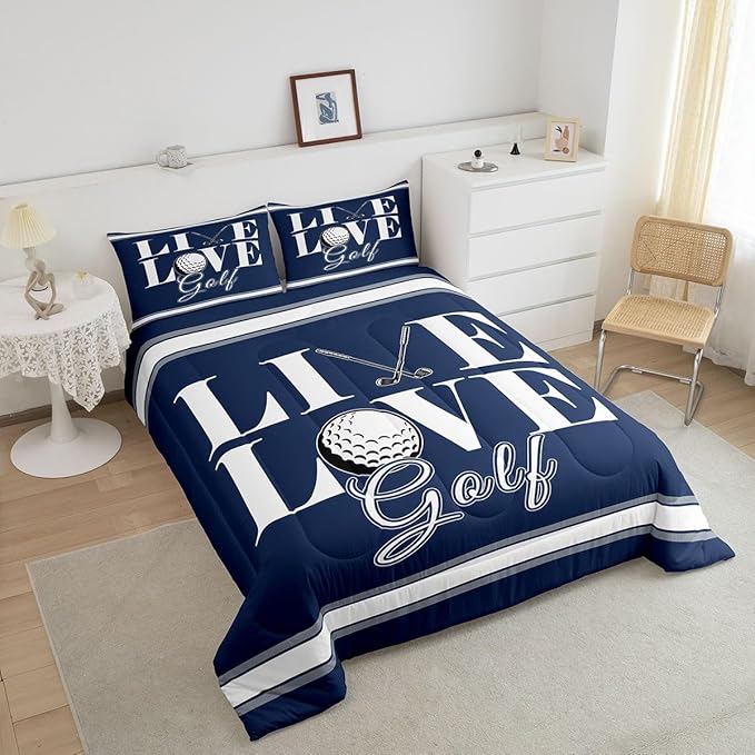 Feelyou Golf Print Bedding Set Queen Size Ball Gaming Comforter Set for Kids Boys Girls Decor Sports Theme Comforter Microfiber Golf Ball Duvet Set Bedroom Quilt Set