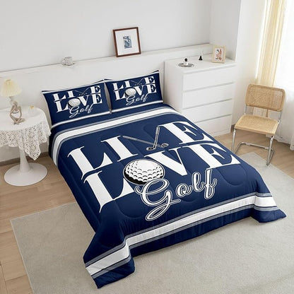 Feelyou Golf Print Bedding Set Queen Size Ball Gaming Comforter Set for Kids Boys Girls Decor Sports Theme Comforter Microfiber Golf Ball Duvet Set Bedroom Quilt Set