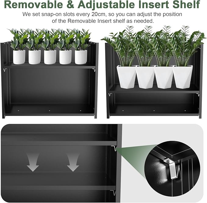 Tall Metal Planter Box for Outdoor Plants 30" L x 12" W x 24" H, Heavy Duty Steel Large Planter Box with Removable Insert Shelf, Modern Décor for Tall Plants, Trees, Flowers (Black)