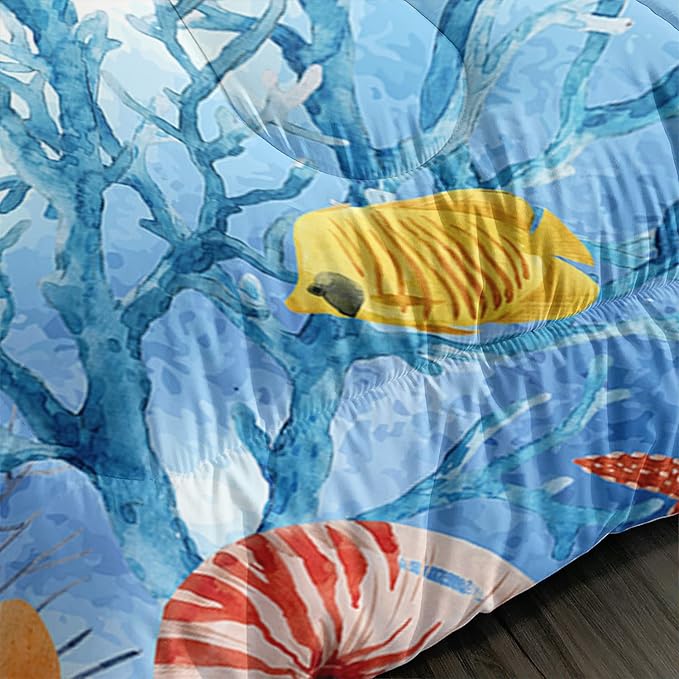 CVHOUSE Sea Turtle Comforter Set,Ocean Watercolor Sea Turtle Bedding Set for Kids Teens,Ocean Sea Turtle Comforter Sea Turtle Duvet Set Room Decor Quilt Set Queen Size