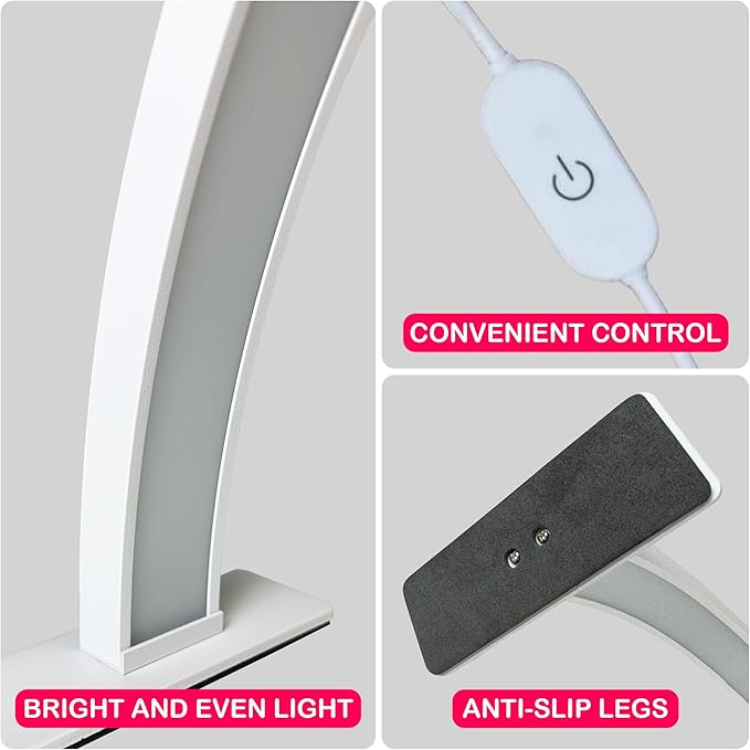 Half-Moon Nail Desk Lamp for Professionals, 3360 Lumen Led Light for Nails, Perfect Led Manicure Desk Lamp | Tattoo Light | Lash Tech Light | Manicure Light Led (White) (Touch Control)