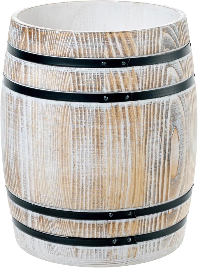 MyGift Whitewashed Wood Wine Barrel Kitchen Utensil Holder Crock | Vintage wine barrel design adds rustic charm while keeping cooking utensils organized and accessible on kitchen counters