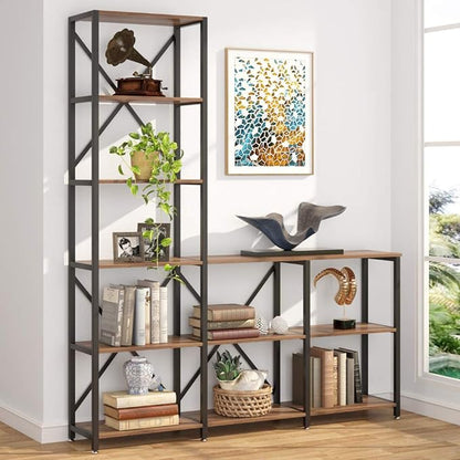 Tribesigns 9 Shelves Bookshelves, Industrial Ladder Corner Etagere Bookcase, Rustic 6-Tier Display Open Shelf Storage Organizer for Living Room