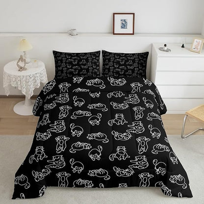 Feelyou Cartoon Cat Comforter Cute Pet Cats Kids Comforter Set Animal Pattern Printed Bedding Set for Boys Room Decor Kitten Print Duvet Set King Size with 2 Pillow Case