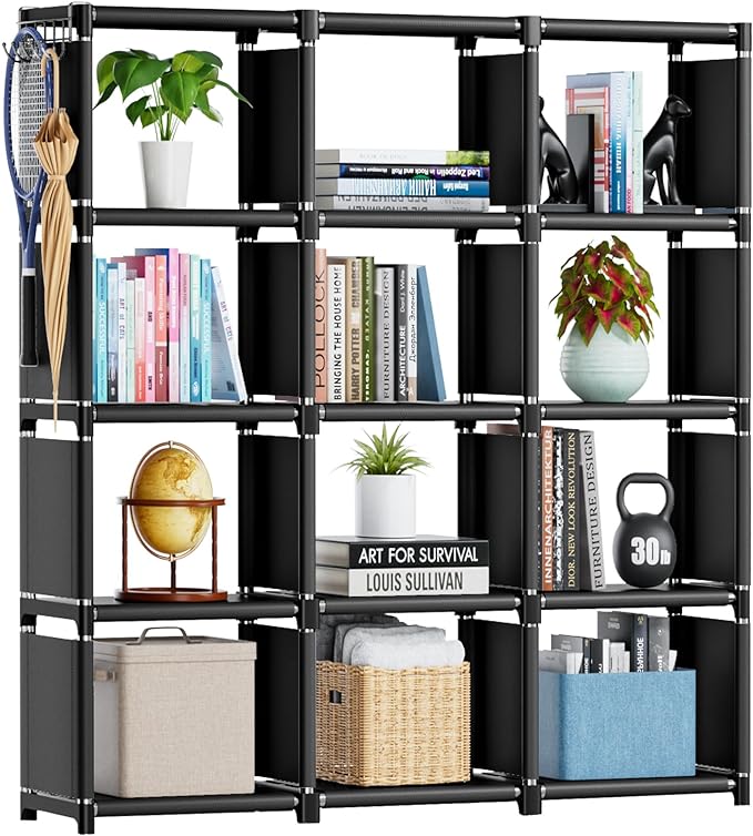 Mavivegue Book Shelf, 12 Cube Storage Organizer, DIY Bookcase, Metal Cube Bookshelf, Cubbies Closet Storage Organizer Shelves for Bedroom,Living Room,Home,Office