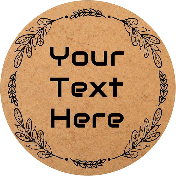 Alaiay 150,200Pcs Kraft Custom Sticker Labels Round Customized Labels Wreath Designs Personalized Stickers for Food Jars Gift Essential Oil Bottles Storage Bins(Kraft Paper 20)