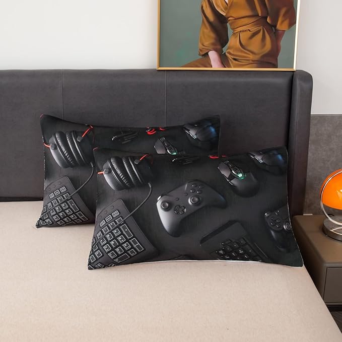 boys Gamer Comforter Set King Size,Gaming Comforter Set for Boys Kids Teens,Gamer Bedding Sets,3D Gaming Microfiber Quilts Gaming Room Decor All Season,Black