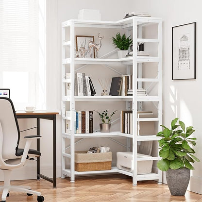 NUMENN 5 Tier Corner Bookshelf, Modern Corner Bookcase, Large Open Shelf Bookcase, Tall Bookshelves Storage Display Rack for Bedroom, Living Room and Home Office, White