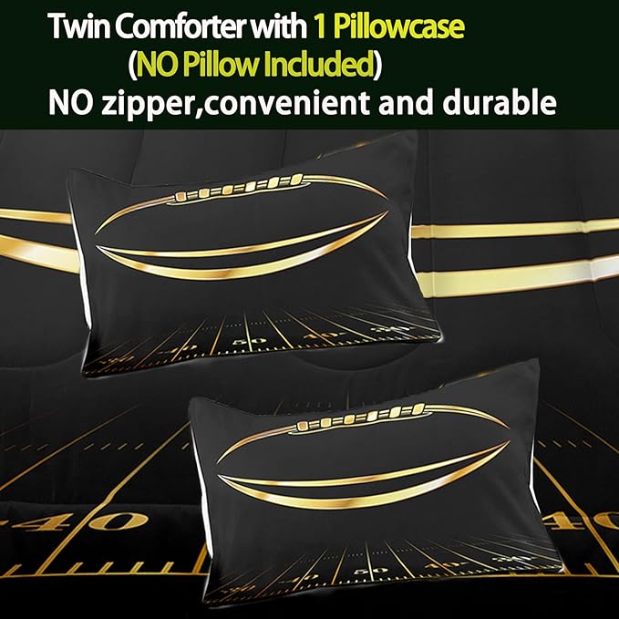 Bodhi Black and Gold Football Comforter Set King for Boys Kids Sport Comforter Football Bedding Set American Football Comforter with Pillowcase,Soft Football Quilt,King Size