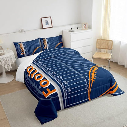 Feelyou Football Bedding Set Queen Size Rugby Sports Comforter Set for Kids Boys Girls Decor Soccer Ball Game Comforter Microfiber American Football Duvet Set Bedroom Quilt Set