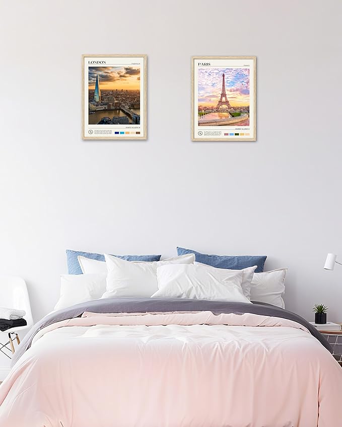 HesenDot Natural OAK Wood Framed London City Wall Art,12x16in Landscape Canvas Wall Print Poster,Classic Urban Landmark Wall Decor for Living Room,Bedroom,Office Gallery Set of 1