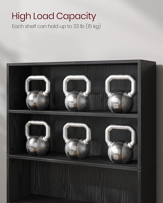 VASAGLE Bookshelf, 31.5 Inches Wide, 5-Tier Open Bookcase with Adjustable Storage Shelves, Floor Standing Unit, Ebony Black ULBC175T56
