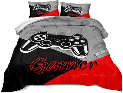 Gaming Comforter for Boys Teen Game Contoller Bedding Set for Kids Down Alternative Comforter for All Season Gamer Home Decor for Comforter Set Queen,1 Comforter 2 Pillowcases
