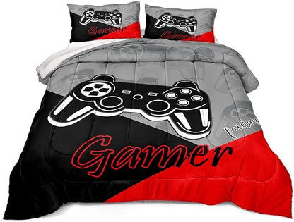 Gaming Comforter for Boys Teen Game Contoller Bedding Set for Kids Down Alternative Comforter for All Season Gamer Home Decor for Comforter Set Full,1 Comforter with 2 Pillowcases