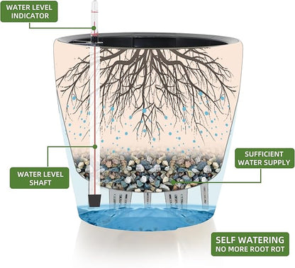 Dexceder 18x17 Self Watering Planter with Wheels Indoor Outdoor, Inner Pot Design, Thickened Large Floor Standing Flower Plant Pot with Water Level Indicator (Grayish Green Gradient)