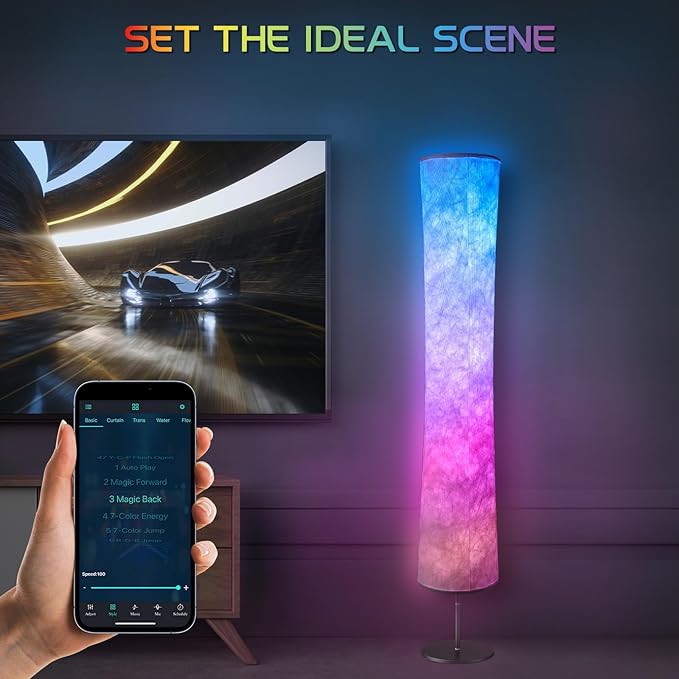 Torchlet 2pcs Floor Lamp, RGB Floor Lamp with 16 Million DIY Colors and Scene Modes, Music Sync and White Fabric Shade, Smart Floor lamp with App/Remote control, Standing Lamp for Living Room, Bedroom