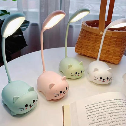 LED Desk Lamp，Mini Cat Night Light, Portable LED Table Light, Cute Foldable USB Rechargeable Reading Light Bedroom Children's Bedside Study (Green)