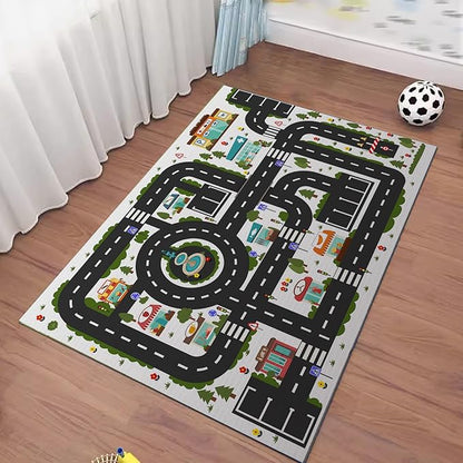 Analog ABC Kids Rug Playroom Car Rug Play Mat City Life Road Rug for Cars Fun City Map for Carpet for Bedroom Boys (55 * 82 inches, Clean City)