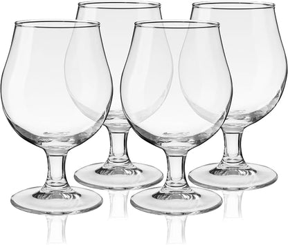 True Classic Tulip Beer Glasses, Sparkling Clear Drinking Glasses for Belgian Ales, Sours, IPA Beers, Cocktails, Gifts for Men, Game Night, Happy Hour, Home Bar, Elegant Glassware, 15 oz, Set of 4