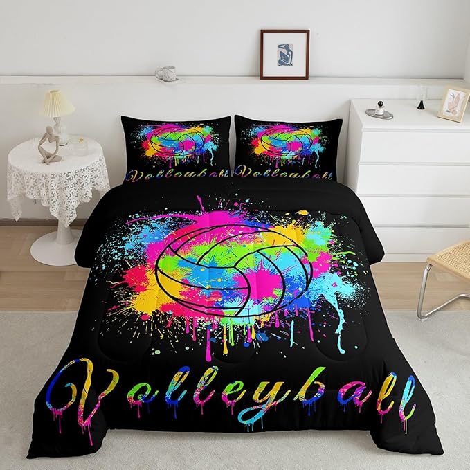 Feelyou Kids Volleyball Comforter Set King Size Sports Game Bedding Set for Boys Girls Teens Bedroom Decor Tie Dye Comforter Women Men Volleyball Player Duvet Set with 2 Pillow Case