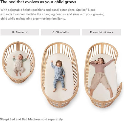 Stokke Sleepi Mini Bundle, Natural - includes Crib/Bed, Mattress & Drape Rod - Suitable for Ages 0-5 Years Old - Adjustable & Stylish