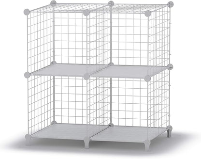 HOMIDEC Wire Cube Storage, Storage Shelves 4 Cube Bookshelf Bookcase Closet Organizer and Storage, Wire Storage Shelves Multi-Use DIY Storage Cube Shelf for Books, Toys, Clothes, Tools