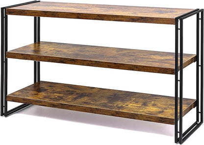 3-Tier Rustic Wood and Metal Industrial Bookcase - 40in, For Home Office, Bedroom, Kitchen, Bathroom