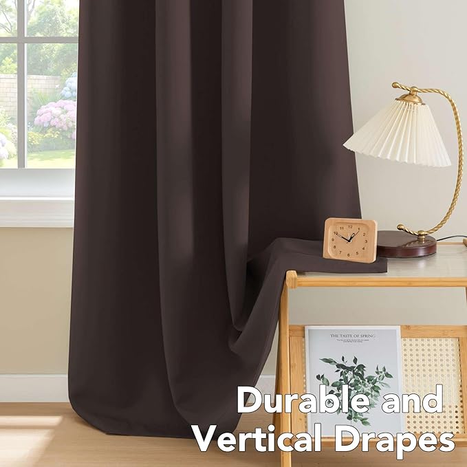 H.VERSAILTEX Blackout Curtains for Bedroom Thermal Insulated Room Darkening Living Room Curtains 63 Inch Long Grommet Privacy Protection Window Curtain Panels/Drapes, 2 Panels, Chocolate Brown