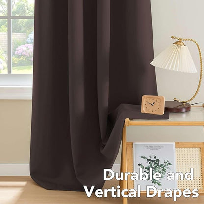 H.VERSAILTEX Blackout Curtains for Bedroom Thermal Insulated Room Darkening Living Room Curtains 63 Inch Long Grommet Privacy Protection Window Curtain Panels/Drapes, 2 Panels, Chocolate Brown
