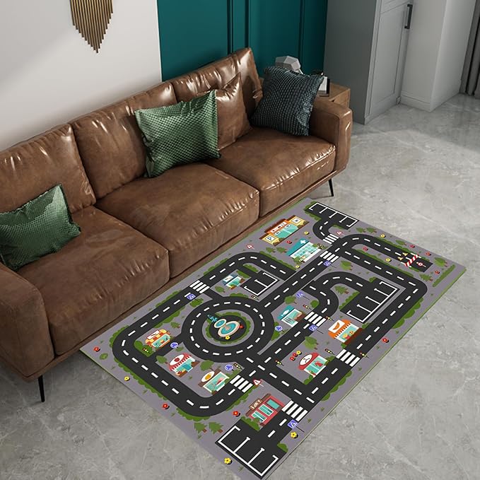 Analog ABC Kids Rug Playroom Car Rug Play Mat City Life Road Rug for Cars Fun City Map for Carpet for Bedroom Boys (78 * 118 inches, Night City)