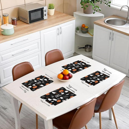 Feelyou Happy Halloween Placemats Set of 4 Ghost Pumpkin Table Mats for Party Kitchen Dining Decoration Holiday Seasonal White Black Orange Place Mat for Dinner Table Indoor Outdoor 18"x12" Cobweb