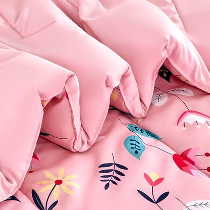 SLEEP ZONE Kids Bedding Comforter Set Full/Queen Size - Super Cute & Soft Kids Bedding 7 Pieces Set with Comforter, Sheet, Pillowcase & Sham (Pink Flower)