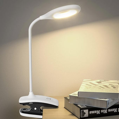 DEEPLITE LED Desk Lamp Clip on Lamp Battery Powered Clip on Light Book Light for Bed, Eye-Caring Flexible Arm Memory Touch 3 Color Modes & Stepless Brightness Portable Reading Light for Study Work.