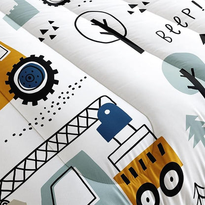 Datura home Kids Cartoon Excavator Bedding Comforter Sets for Boy and Girls,Construction Truck Bulldozer Tree Pattern Comforter Set with 2 Pillowcase and 1 Comforter(Excavator Full)