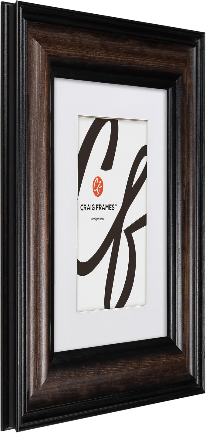 Craig Frames 11x14 Solid Wood Picture Frame, Matted to 8x10, Brown | Real glass, white mat included, wall decor ready to hang, made in the USA