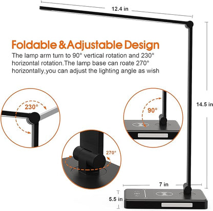 LED Desk Lamp with 10W Fast Wireless Charger, Dimmable Eye Caring Reading Desk Lamps for Office Home, Desk Light with 5 Lighting & 10 Brightness, Touch Control Table Lamp Dorm for Study Gifts BEYONDOP